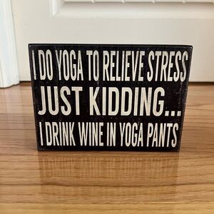 Black Yoga & Wine Wooden Box Sign